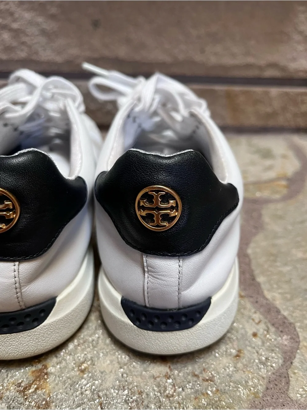 Tory Burch Howell Court leather sneakers Gold Logo Back White 8
